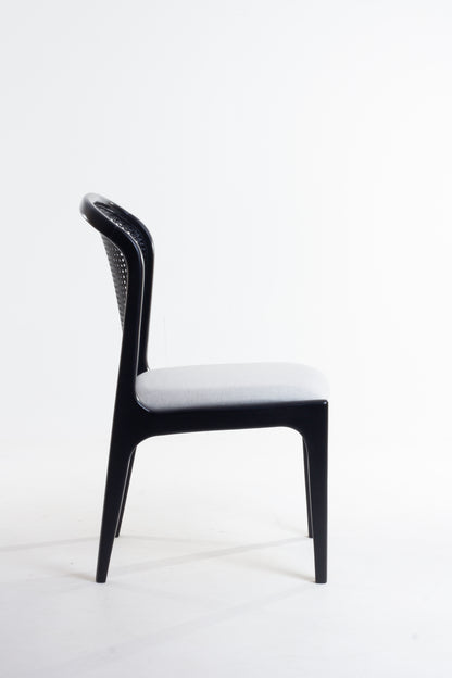 Isis Chair with Hexagonal Straw Backrest, Natural Wood, Upholstered Fabric Seat BR6000