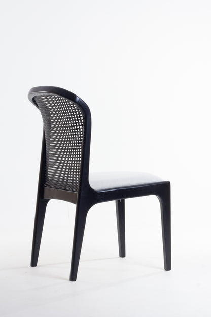 Isis Chair with Hexagonal Straw Backrest, Natural Wood, Upholstered Fabric Seat BR6000