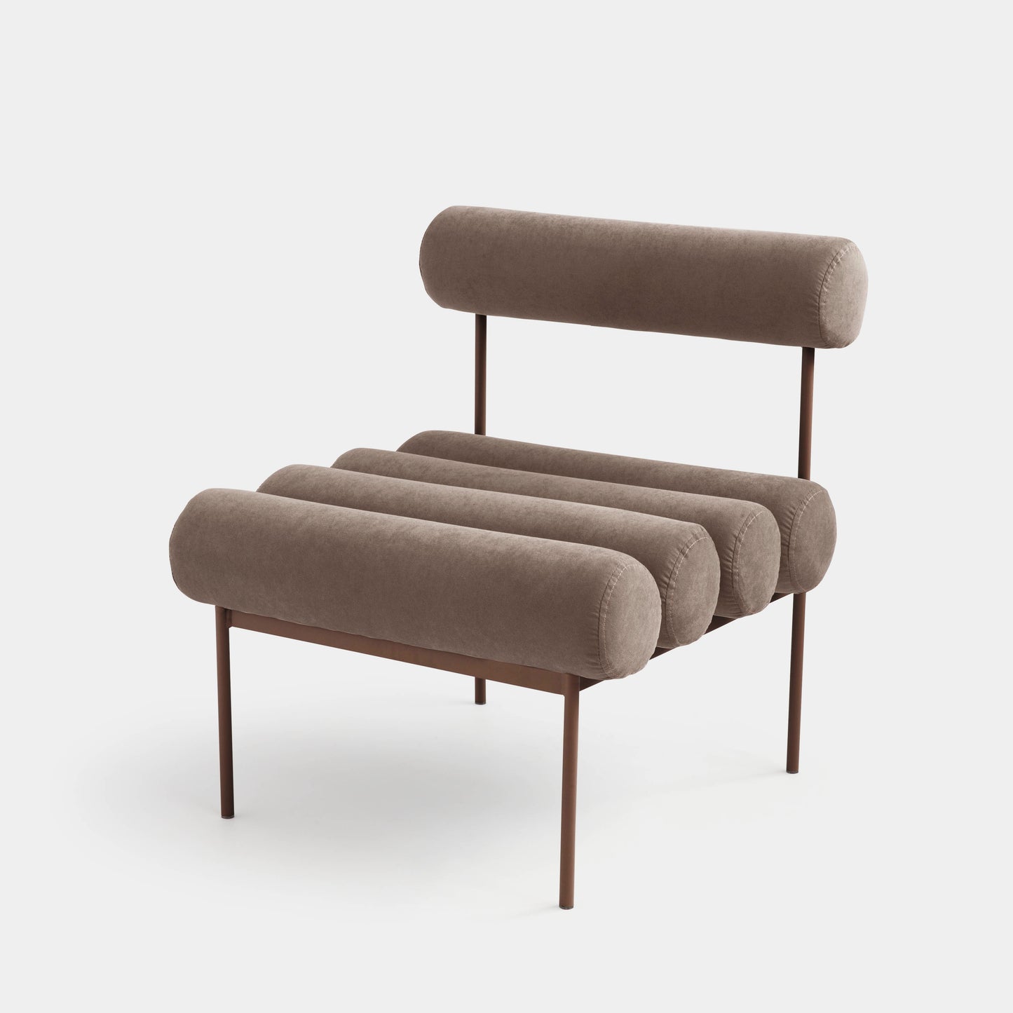 Sillón Rolls de Aluminio Color Marrón Respaldo y Asiento Tapizado en Tela Sarga Grotto