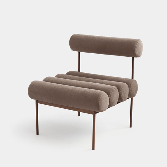 Rolls Aluminum Armchair Brown Color Backrest and Seat Upholstered Twill Fabric Gruta