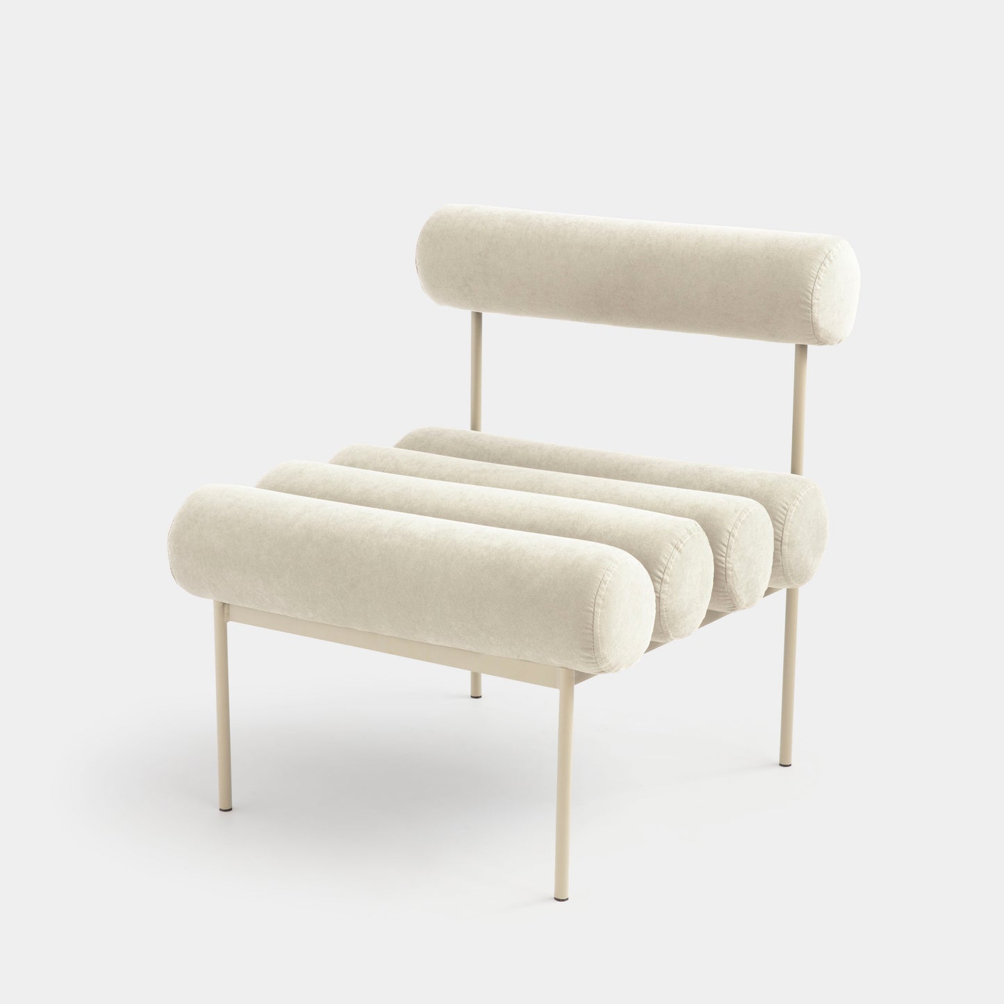 Sillón Rolls de Aluminio Color Topo Respaldo y Asiento Tapizado en Tela Sarga de Lino