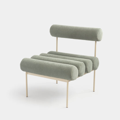 Sillón Rolls de Aluminio Color Topo Respaldo y Asiento Tapizado en Tela Sarga Salvia