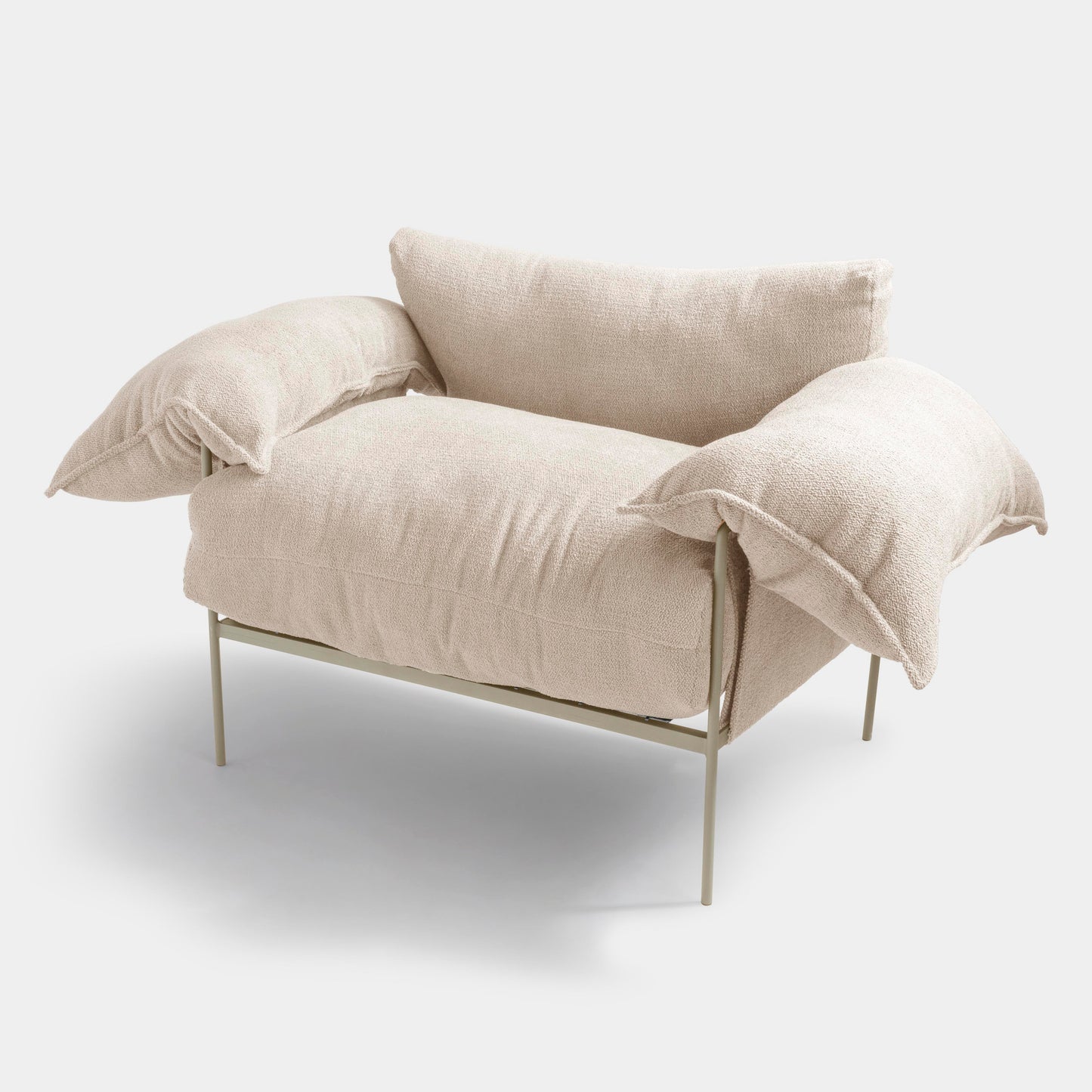 Aluminum Wing Chair Taupe Color Backrest and Seat Upholstered in Loop Oat Fabric