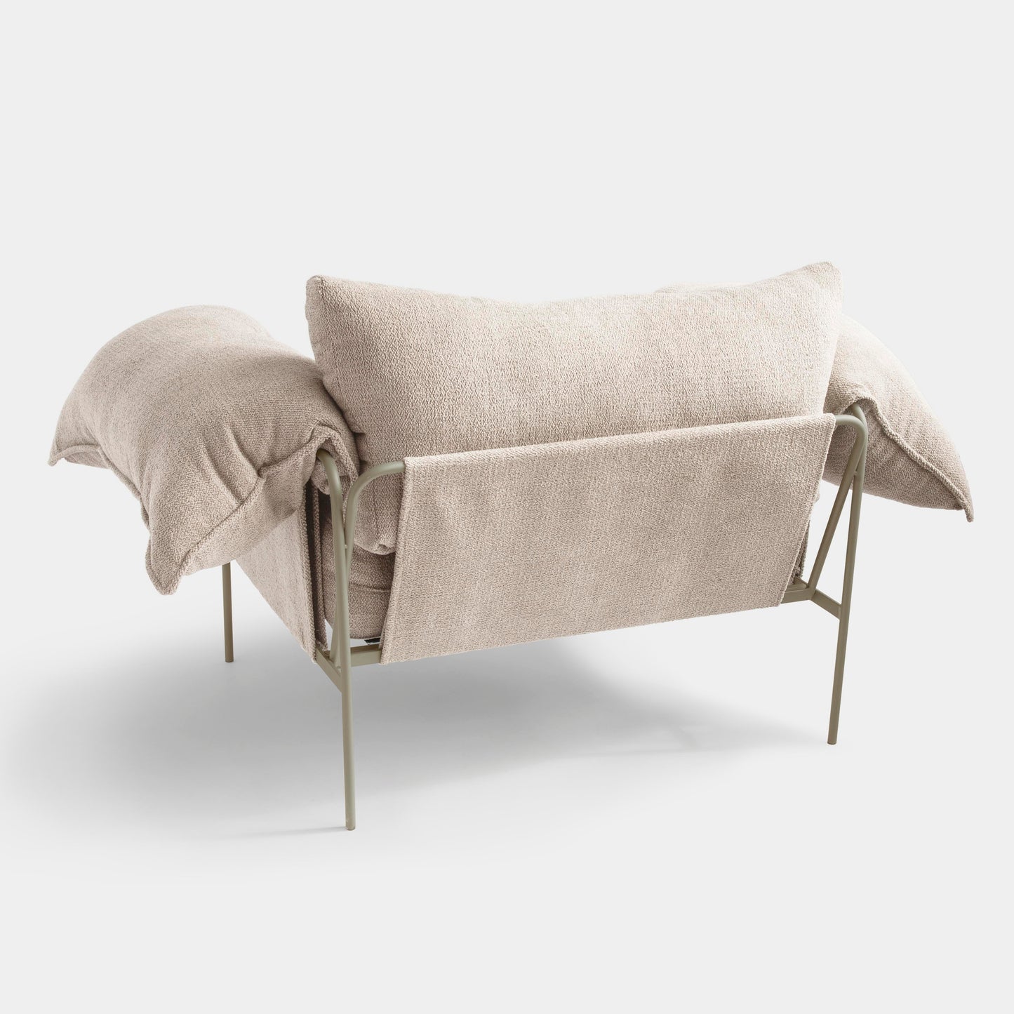 Aluminum Wing Chair Taupe Color Backrest and Seat Upholstered in Loop Oat Fabric