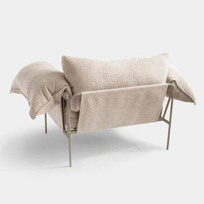 Aluminum Wing Chair Taupe Color Backrest and Seat Upholstered in Loop Oat Fabric