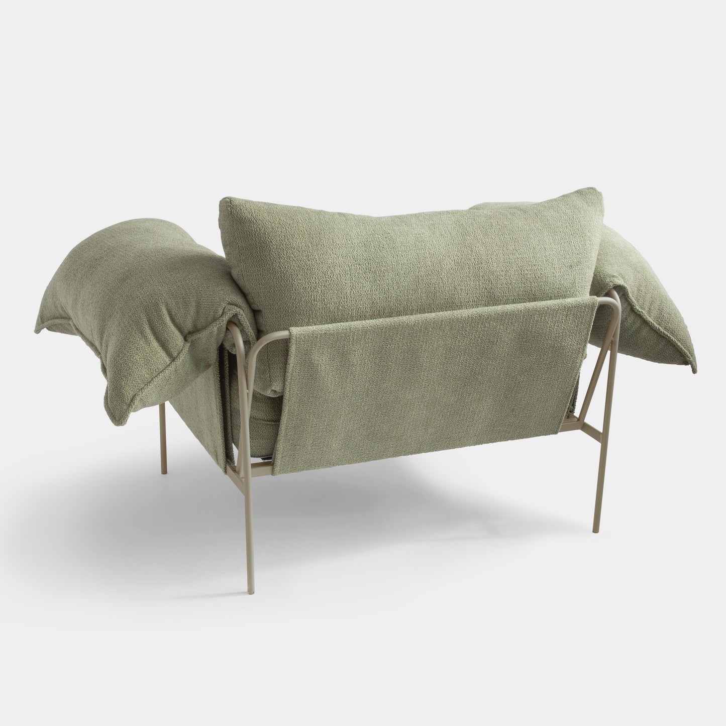 Aluminum Wing Chair Taupe Color Backrest and Seat Upholstered in Loop Green Tea Fabric