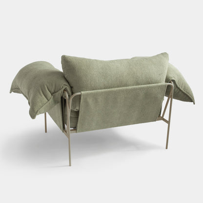 Aluminum Wing Chair Taupe Color Backrest and Seat Upholstered in Loop Green Tea Fabric
