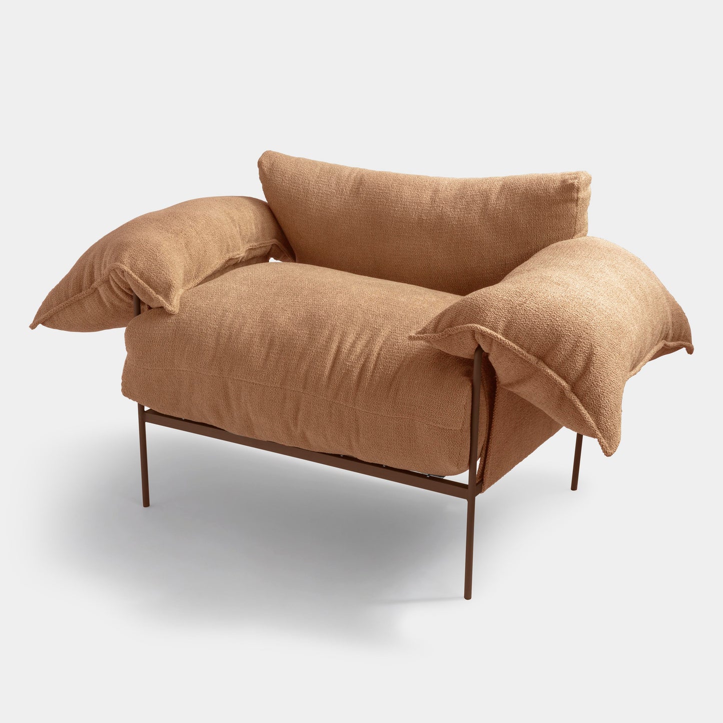 Aluminum Wing Armchair Brown Color Backrest and Seat Upholstered Loop Autumn Fabric