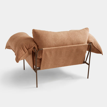 Aluminum Wing Armchair Brown Color Backrest and Seat Upholstered Loop Autumn Fabric