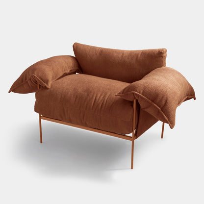Aluminum Wing Chair, Terracotta Color, Backrest and Seat Upholstered in Terracotta Loop Fabric