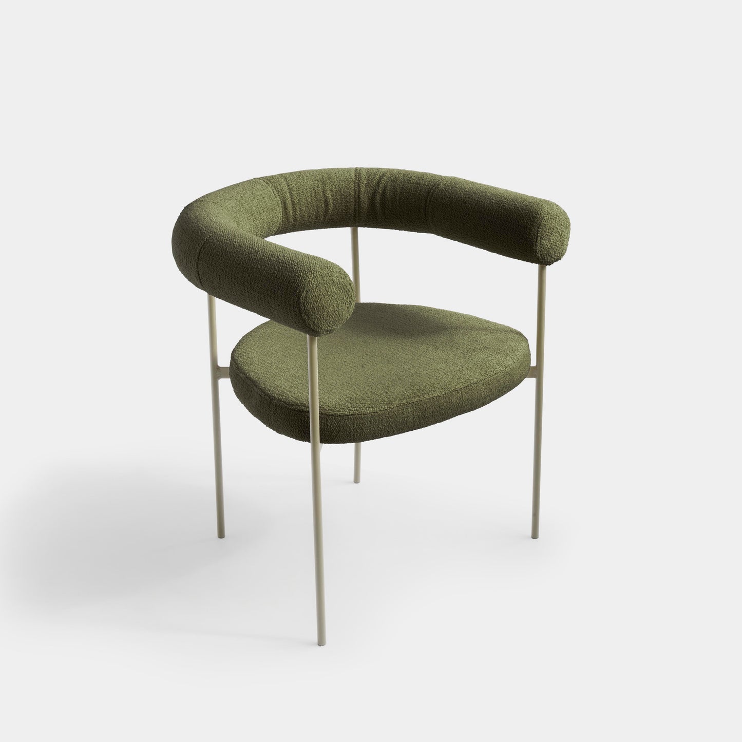 Curved Aluminum Chair Taupe Color Backrest and Seat Upholstered Loop Fabric Green Tea