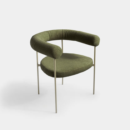 Curved Aluminum Chair Taupe Color Backrest and Seat Upholstered Loop Fabric Green Tea