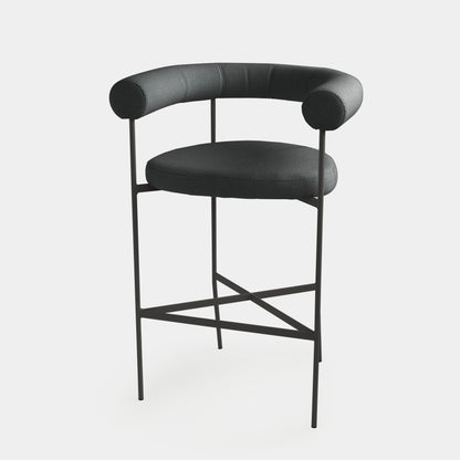 Curved Aluminum Stool Black Color Backrest and Seat Upholstered Vat Lead Fabric