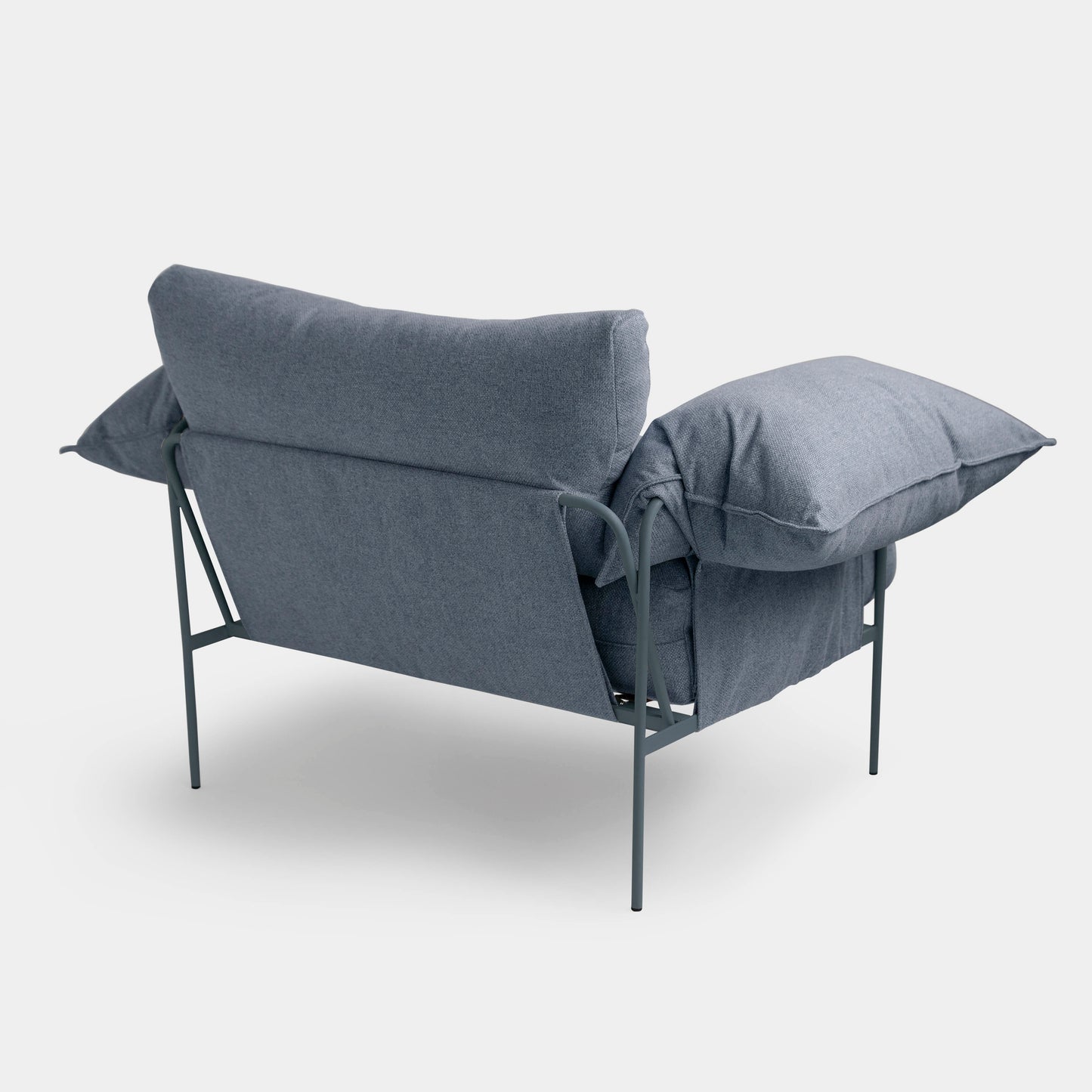Aluminum Wing Chair, Mist Blue Color, Backrest and Seat Upholstered in Aqua Vat Fabric