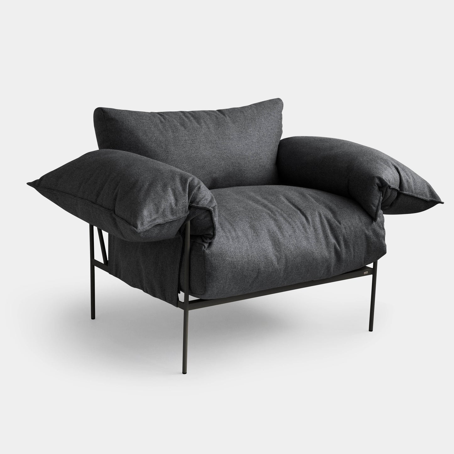 Sillón Orejero Color Aluminio Respaldo y Asiento Tapizado Tela Plomo Cuba