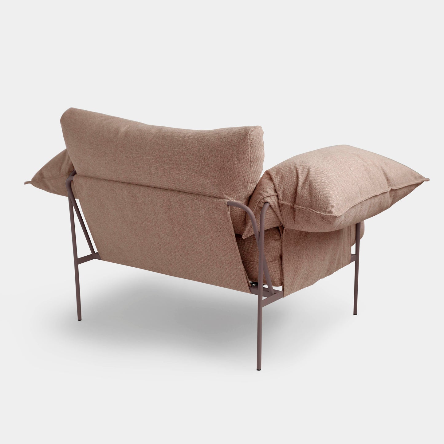 Aluminum Wing Armchair Ruby Color Backrest and Seat Upholstered in Vat Quartz Fabric