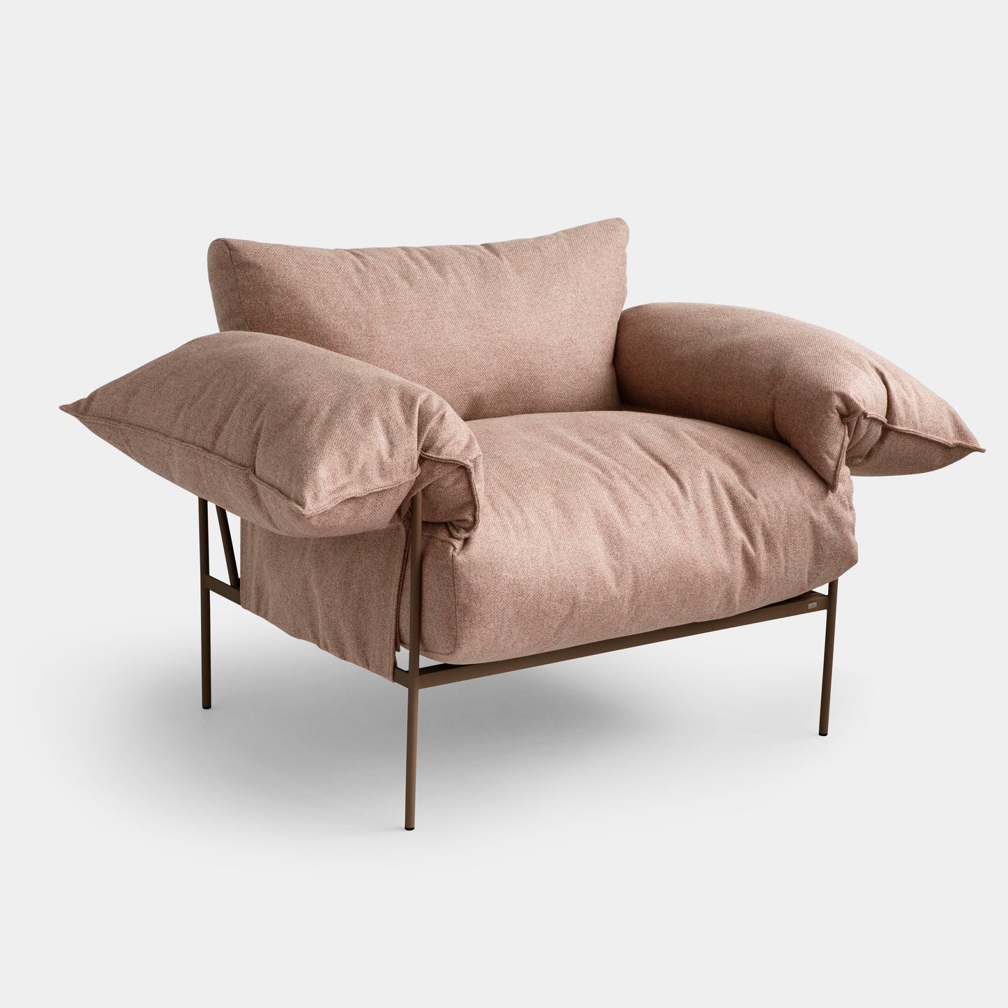Wing Armchair Aluminum Brown Color Backrest and Seat Upholstered Vat Quartz Fabric