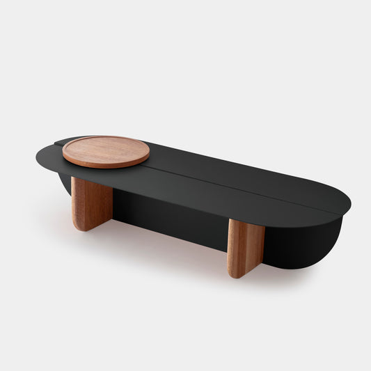 Mesa de Centro Grão Madeira Cumaru Amarelo Alumínio Cor Preto