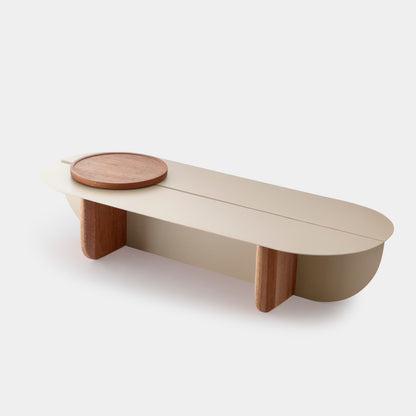 Coffee Table Wood Grain Cumaru Yellow Aluminum Taupe Color