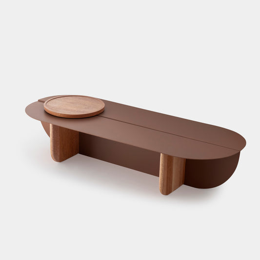Mesa de Centro Grão Madeira Cumaru Amarelo Alumínio Cor Marrom