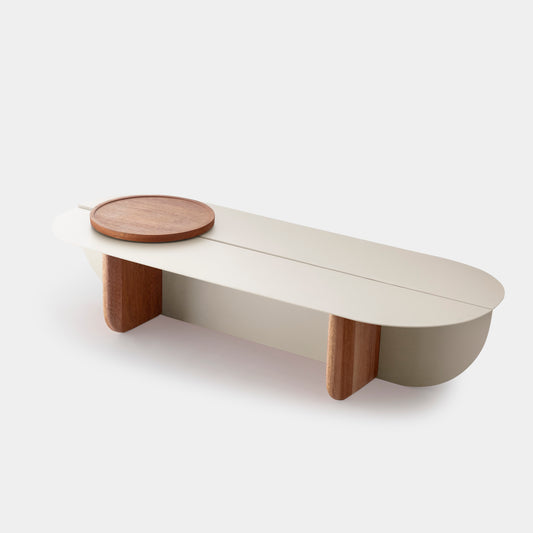 Mesa de centro Cumarú, grano de madera, porcelana de color aluminio amarillo