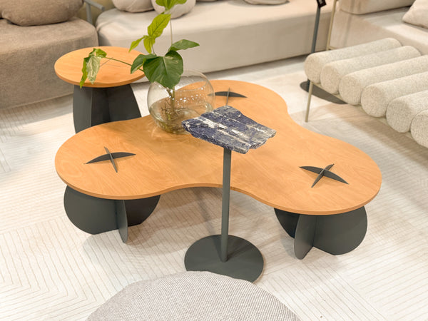 Ambiente 1 com Gomos Laminated Coffee Table in Atlantic Color, Steel, Green Color