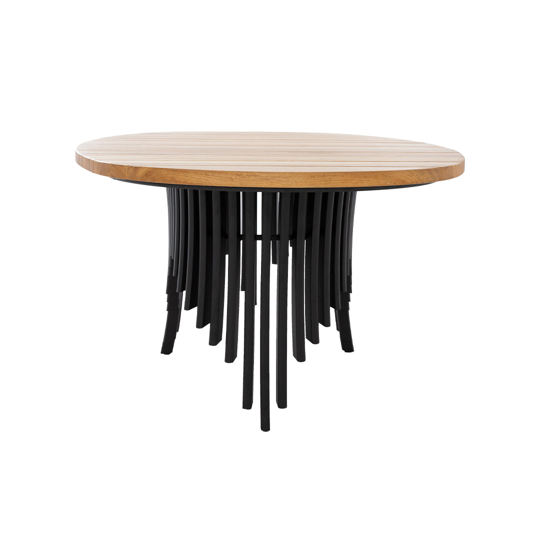 Mesa Luna Ovalada 230x120cm Tapa de Madera Freijó Base Aluminio Color Negro