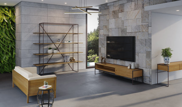 Ambiente 3 com Estante Lumber Madeira Maciça com Ferro 1,50x0,45x2,00m