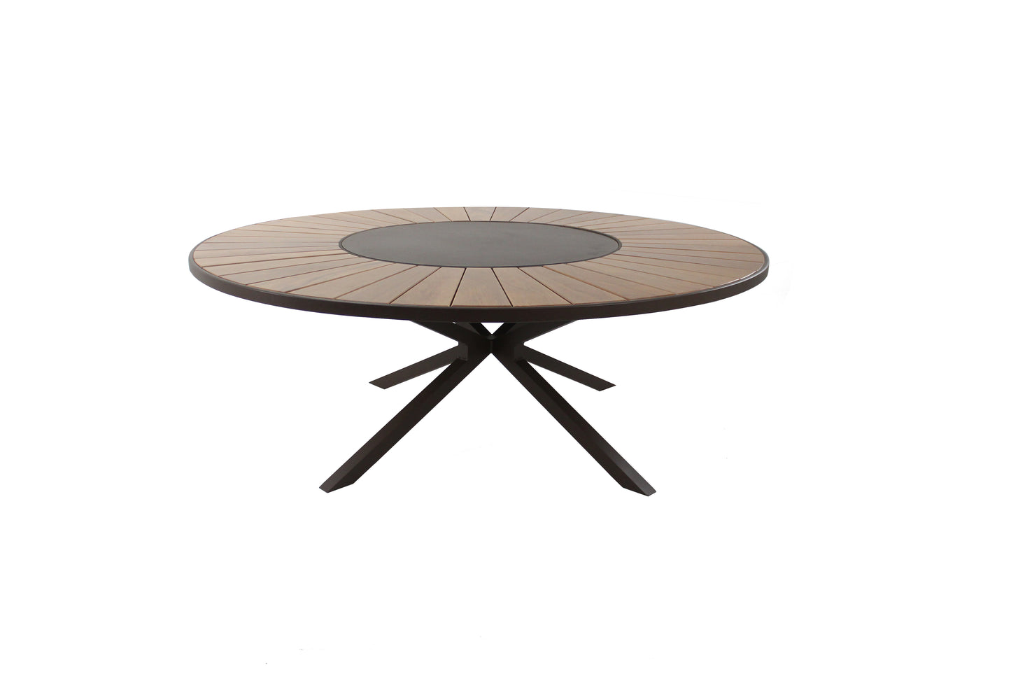 Mesa de jardín redonda con plato giratorio 180 cm Tapa de madera Cumarú Base de aluminio Color Negro
