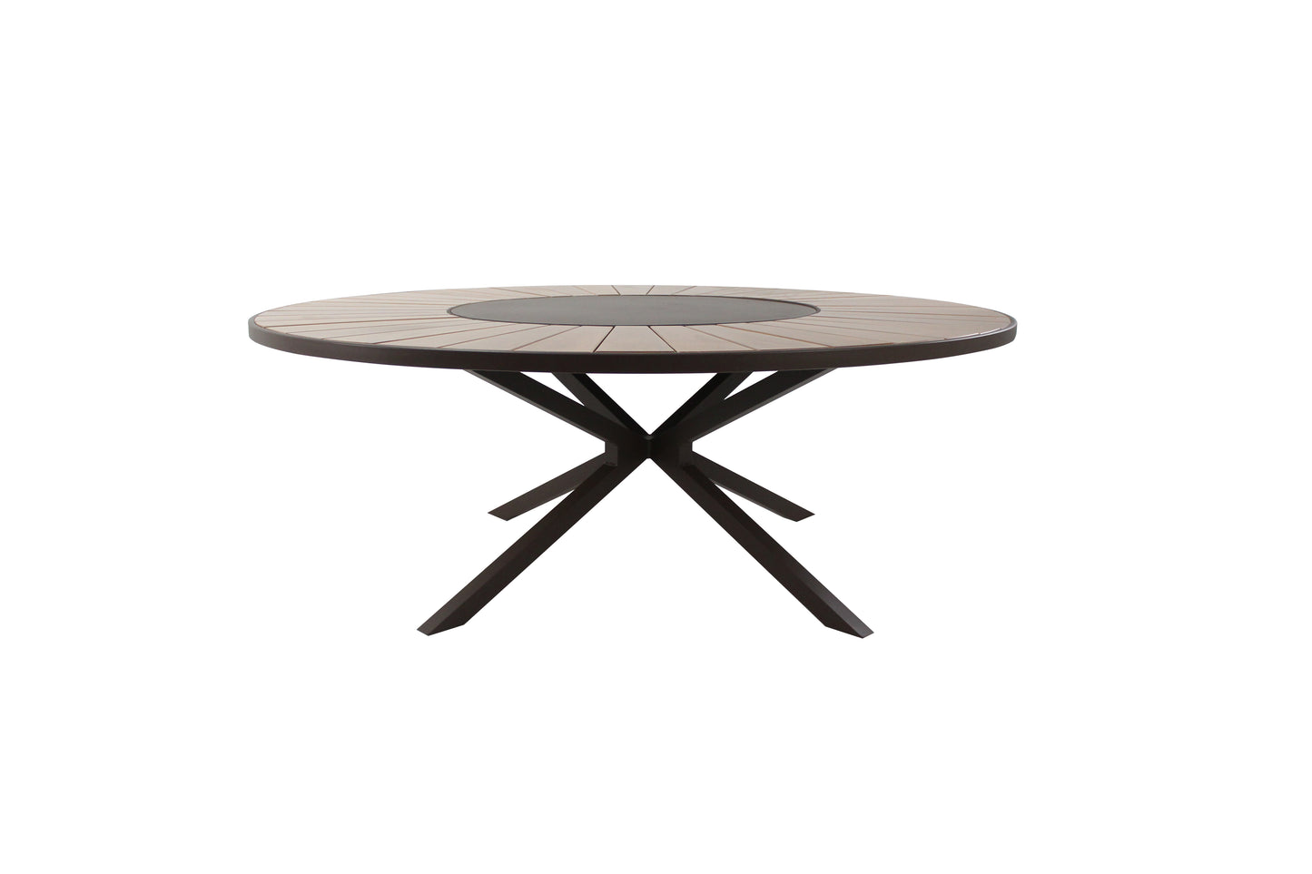 Mesa de jardín redonda con plato giratorio 180 cm Tapa de madera Cumarú Base de aluminio Color Negro