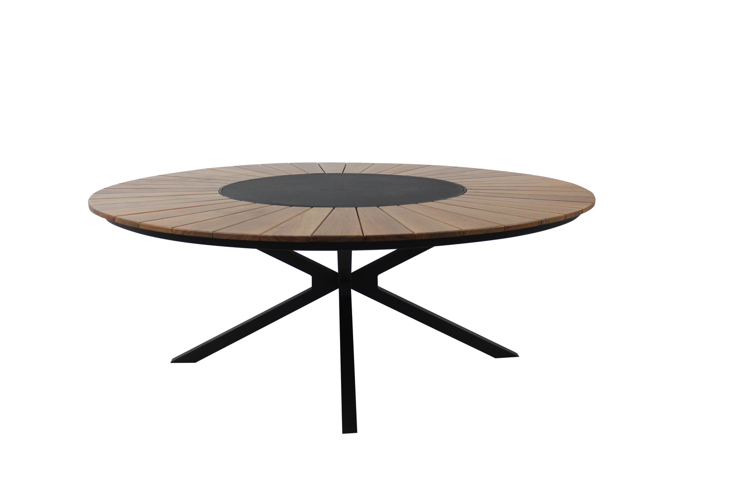 Mesa de jardín redonda con plato giratorio 180 cm Tapa de madera Cumarú Base de aluminio Color Negro