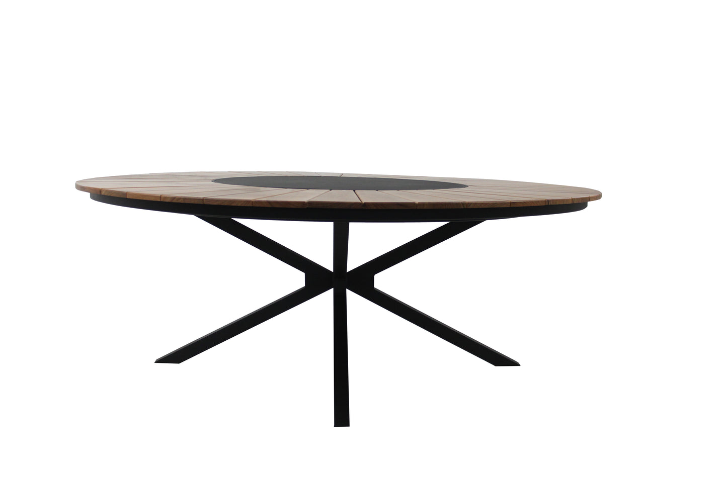 Mesa de jardín redonda con plato giratorio 180 cm Tapa de madera Cumarú Base de aluminio Color Negro