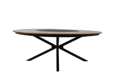 Mesa de jardín redonda con plato giratorio 180 cm Tapa de madera Cumarú Base de aluminio Color Negro