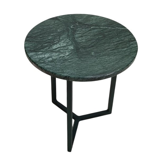Mesa Lateral Tris Base Alumínio Preto Tampo Pedra Verde Guatemala 35x35x40