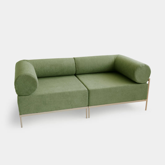Sofá Modular Gota Alumínio Cor Taupe Assento Estofado Tecido Loop Chá Verde - 2 Módulos