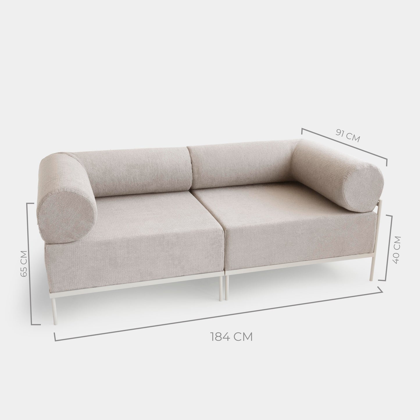 Modular Sofa Drop Aluminum Porcelain Color Upholstered Seat Loop Neblina Fabric - 2 Modules
