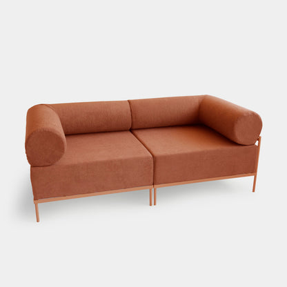 Modular Sofa Drop Aluminum Terracotta Color Seat Upholstered in Terracotta Loop Fabric - 2 Modules