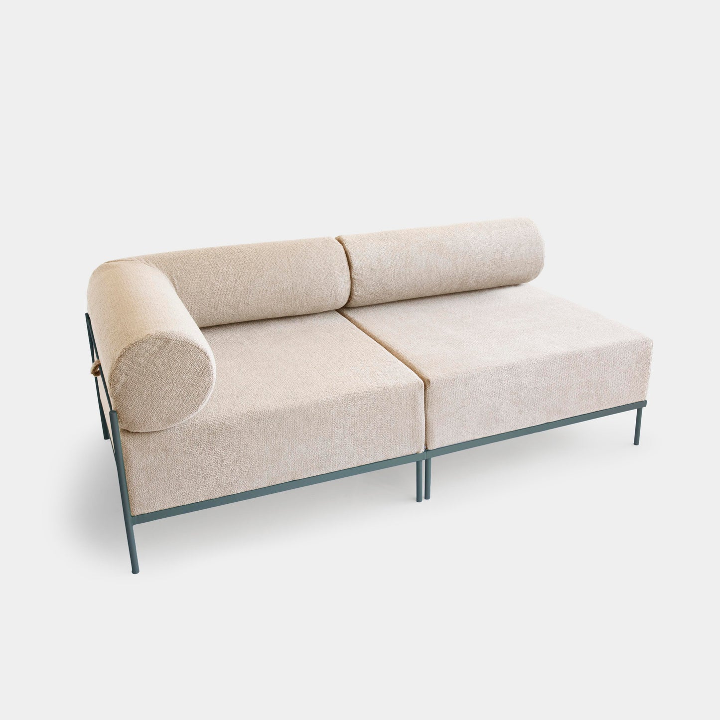 Modular Sofa Drop Aluminum Mist Blue Color Upholstered Seat Loop Fabric Oatmeal - 2 Modules