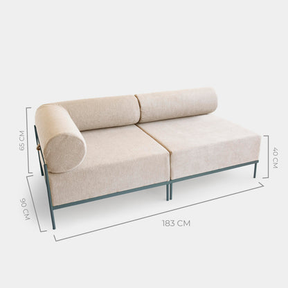 Modular Sofa Drop Aluminum Mist Blue Color Upholstered Seat Loop Fabric Oatmeal - 2 Modules