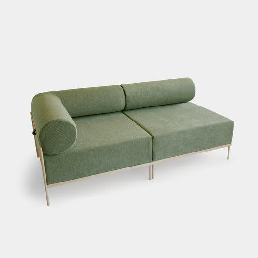 Sofá Modular Gota Alumínio Cor Taupe Assento Estofado Tecido Loop Chá Verde - 2 Módulos