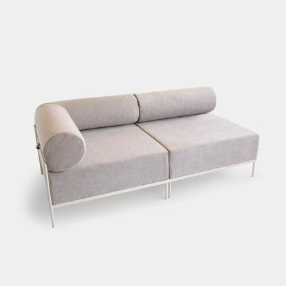 Sofá Modular Drop Aluminio Asiento Tapizado Color Porcelana Tela Neblina Loop - 2 Módulos