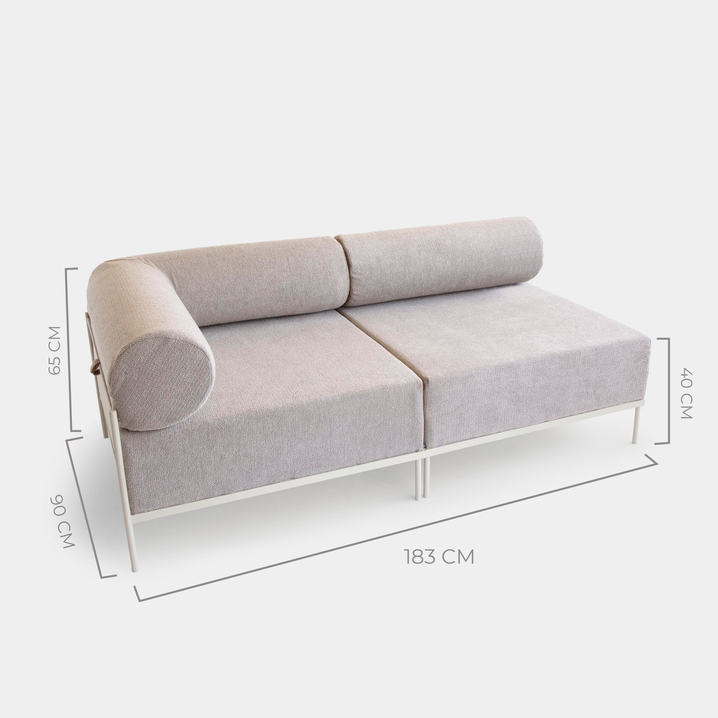 Sofá Modular Drop Aluminio Asiento Tapizado Color Porcelana Tela Neblina Loop - 2 Módulos