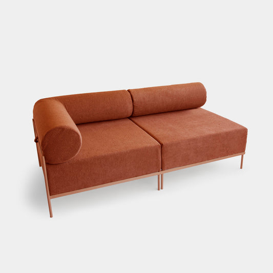 Modular Sofa Drop Aluminum Terracotta Color Seat Upholstered in Terracotta Loop Fabric - 2 Modules