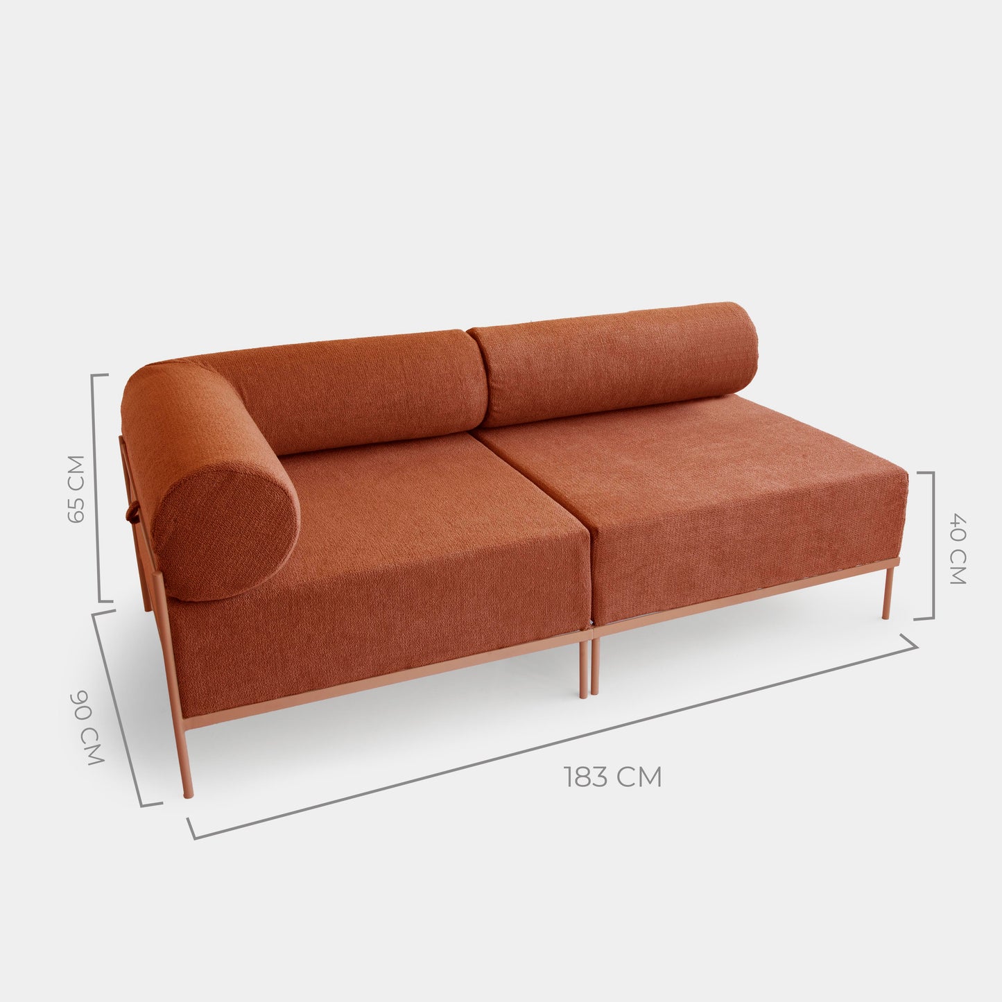Sofá Modular Drop Aluminio Asiento Tapizado Color Terracota Tela Loop Terracota - 2 Módulos