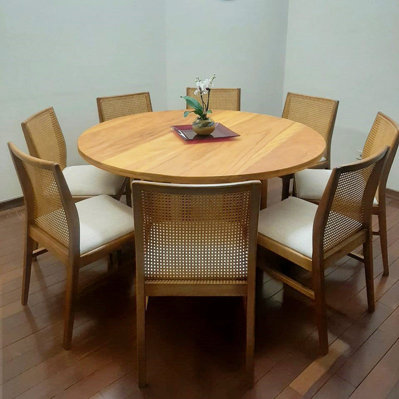 Tampo Liso Mesa de Jantar Redonda 140cm Madeira Maciça
