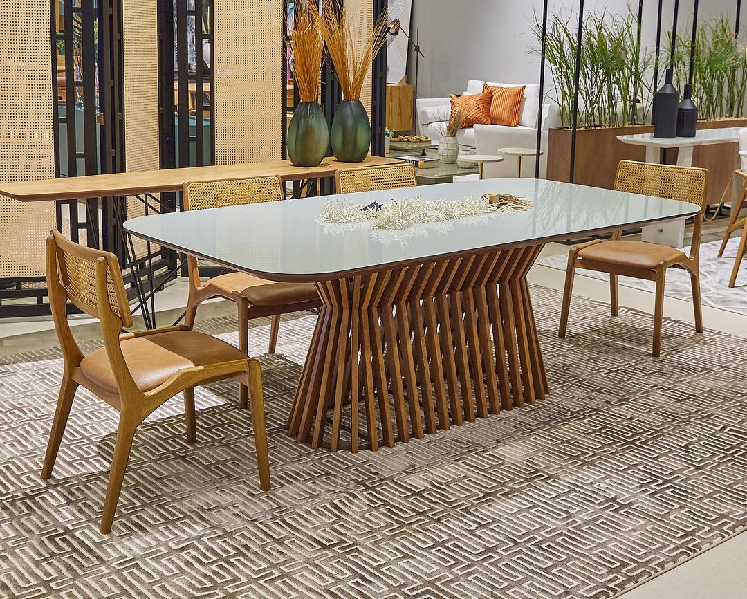 Find Dining Table with Solid Tauari Wood Base and Glass Top 180x90x77cm