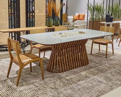 Find Dining Table with Solid Tauari Wood Base and Glass Top 180x90x77cm