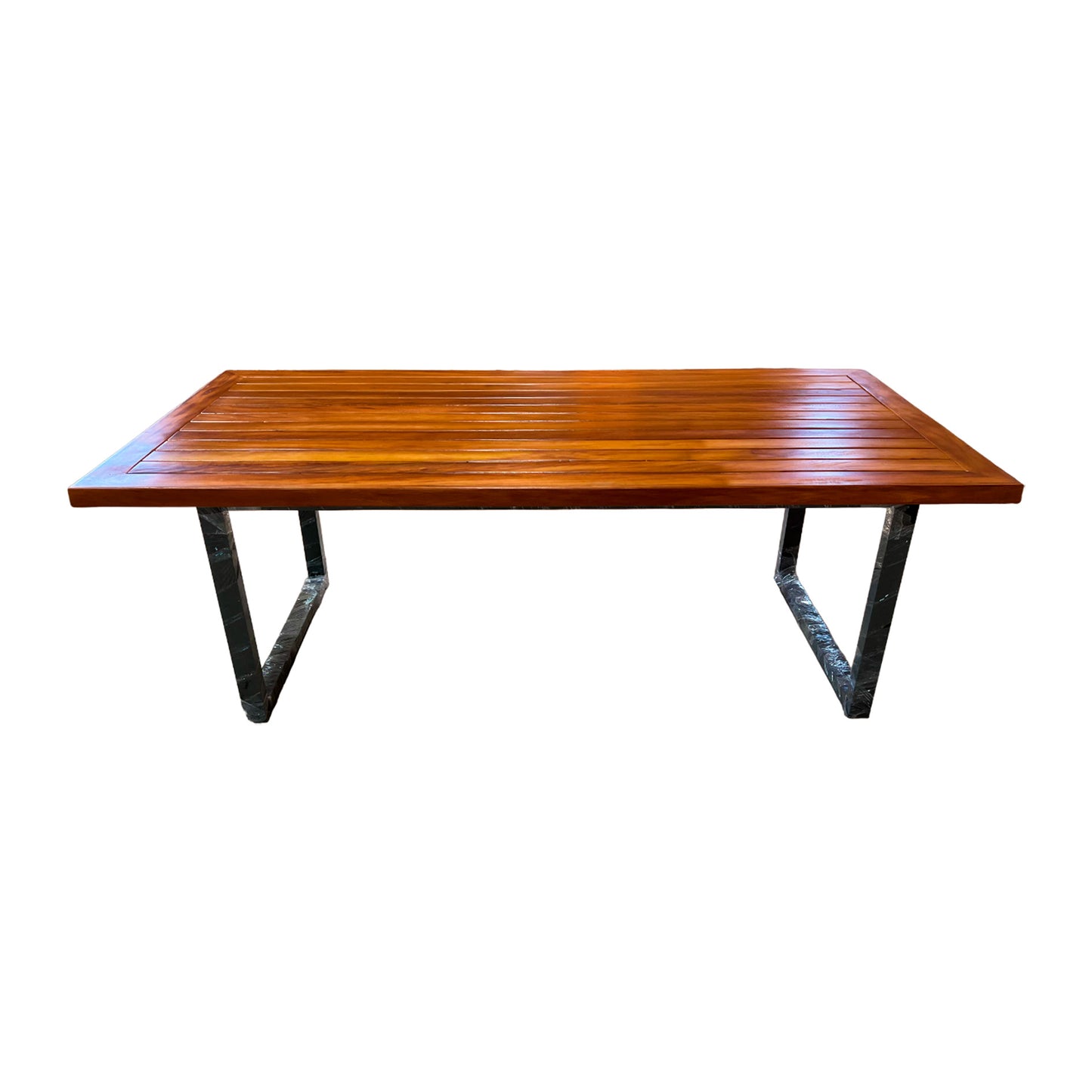 Mesa de Jantar Vera 250x110cm Tampo Madeira Maciça Ripado Base Alumínio - 8 Lugares