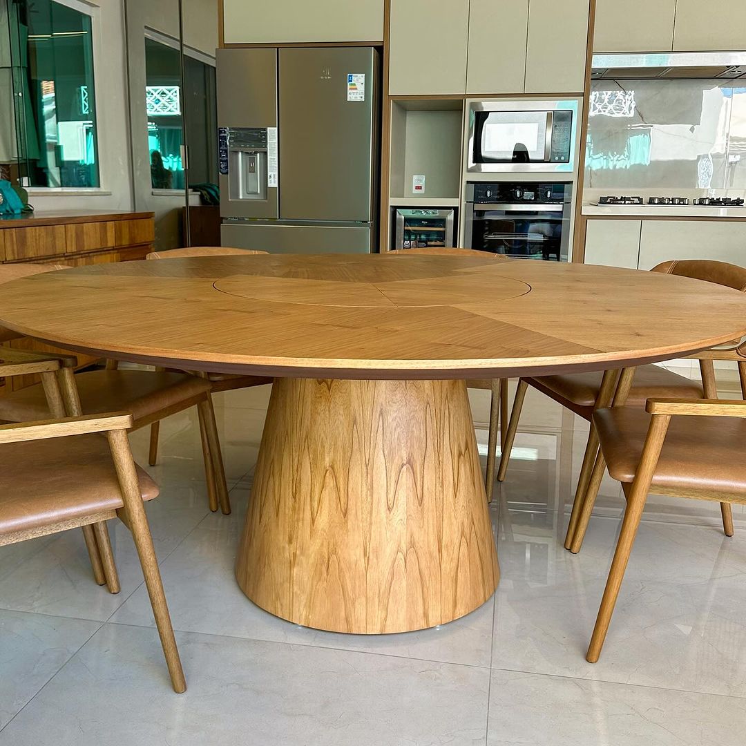 Munich Dining Table with Turntable Cinnamon Wood 240x240x77cm