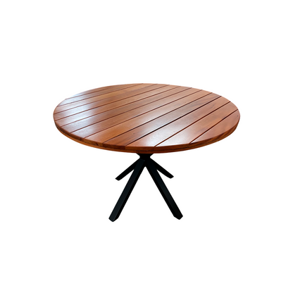 Mesa redonda Sophia 160 cm tapa de madera con placa giratoria base de aluminio negro